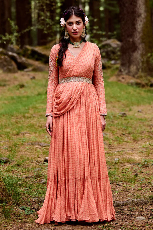 Sherbet Orange Draped Anarkali